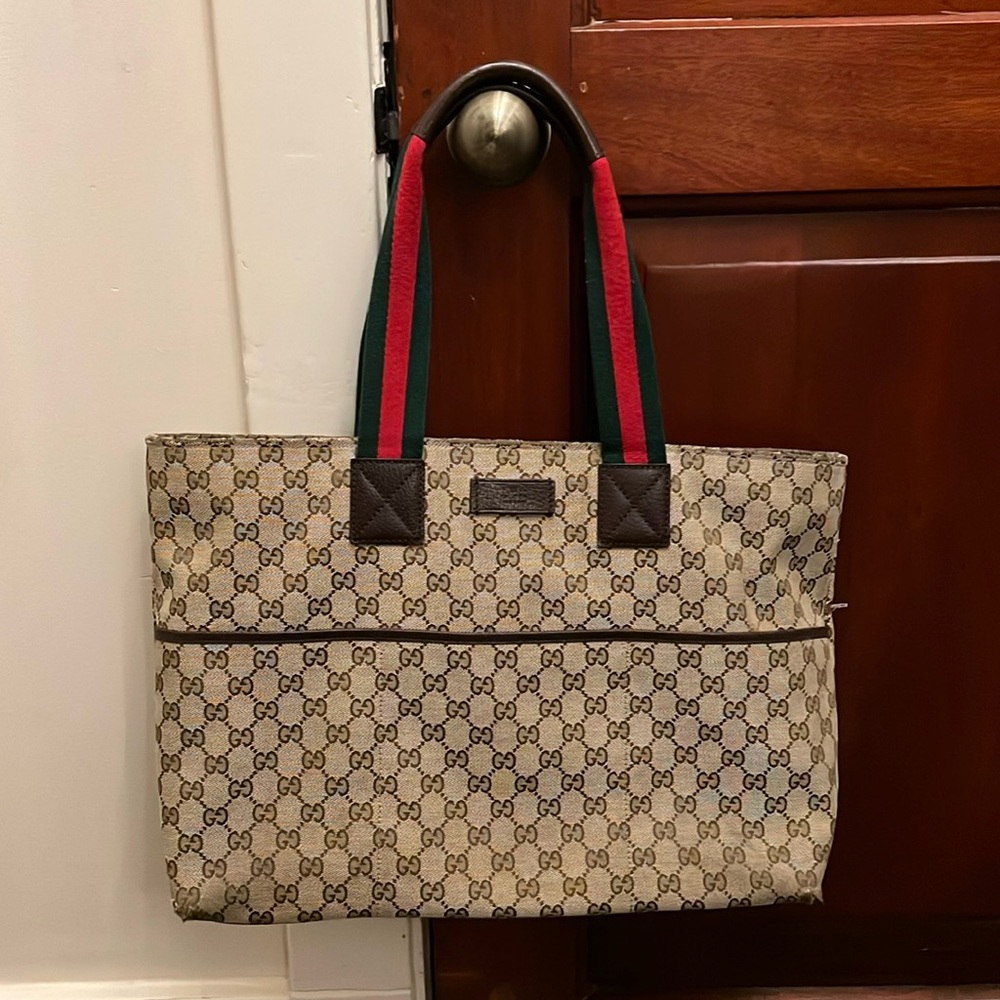Gucci Ebony GG Web Diaper Large Tote Bag